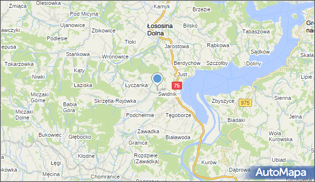 mapa Świdnika, Świdnik gmina Łososina Dolna na mapie Targeo